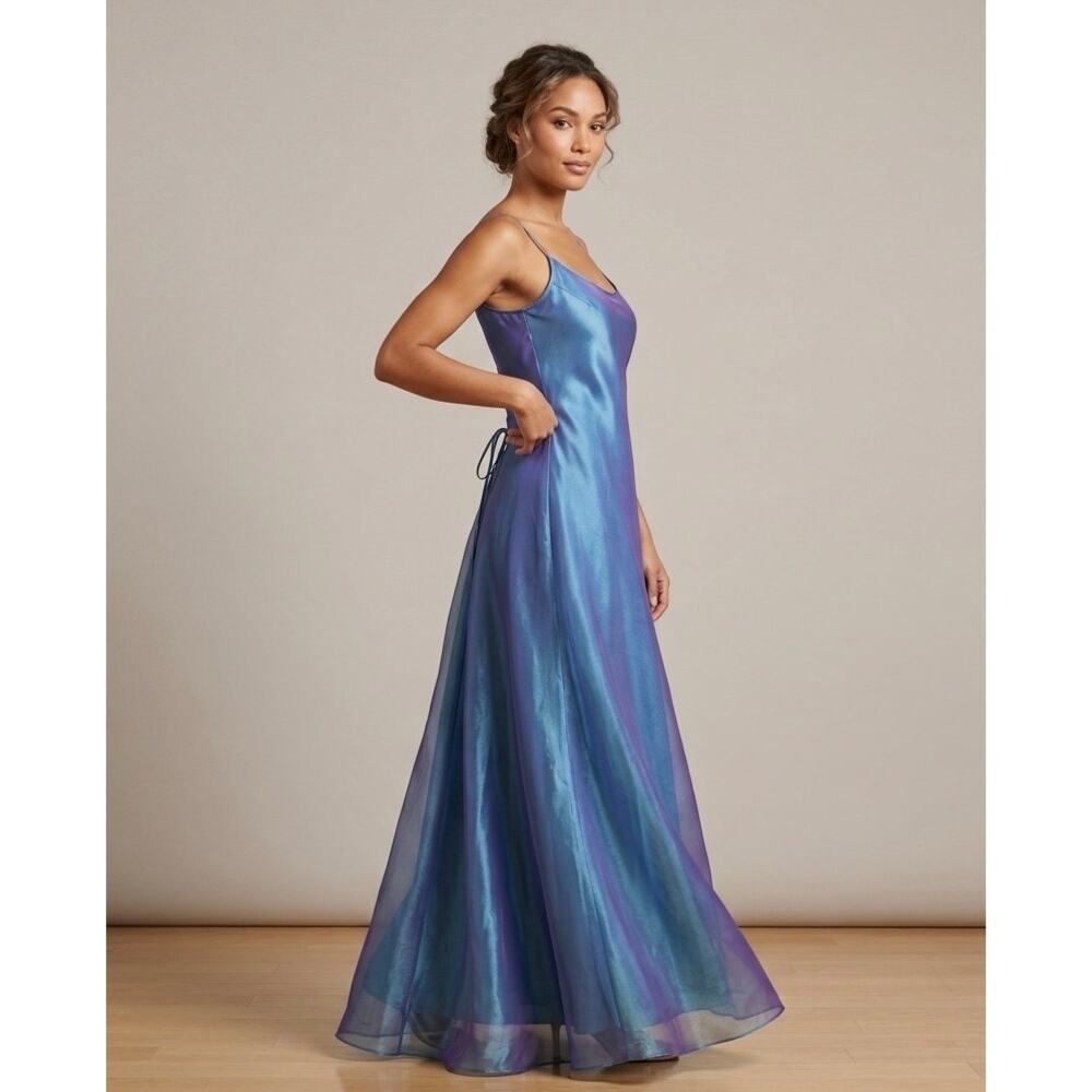 Vintage Scott McClintock Millennium 2000 Prom Dress Blue Iridescent 8 Fits 4 6